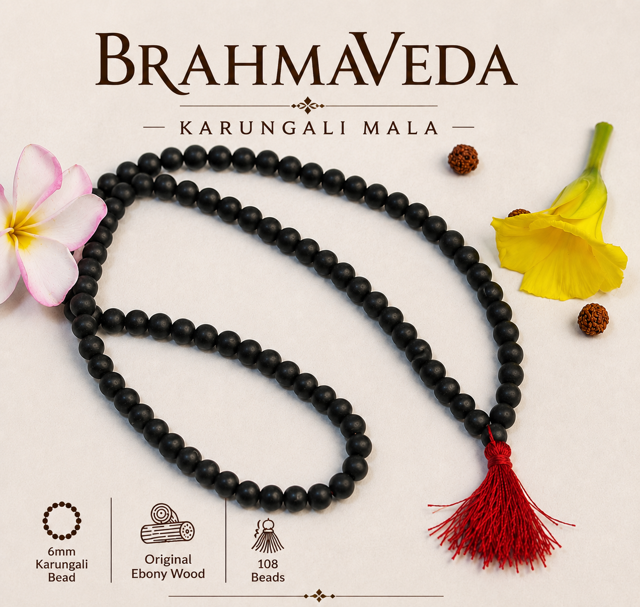BRAHMAVEDA KARUNGALI MALA-108 BEADS ORIGINAL