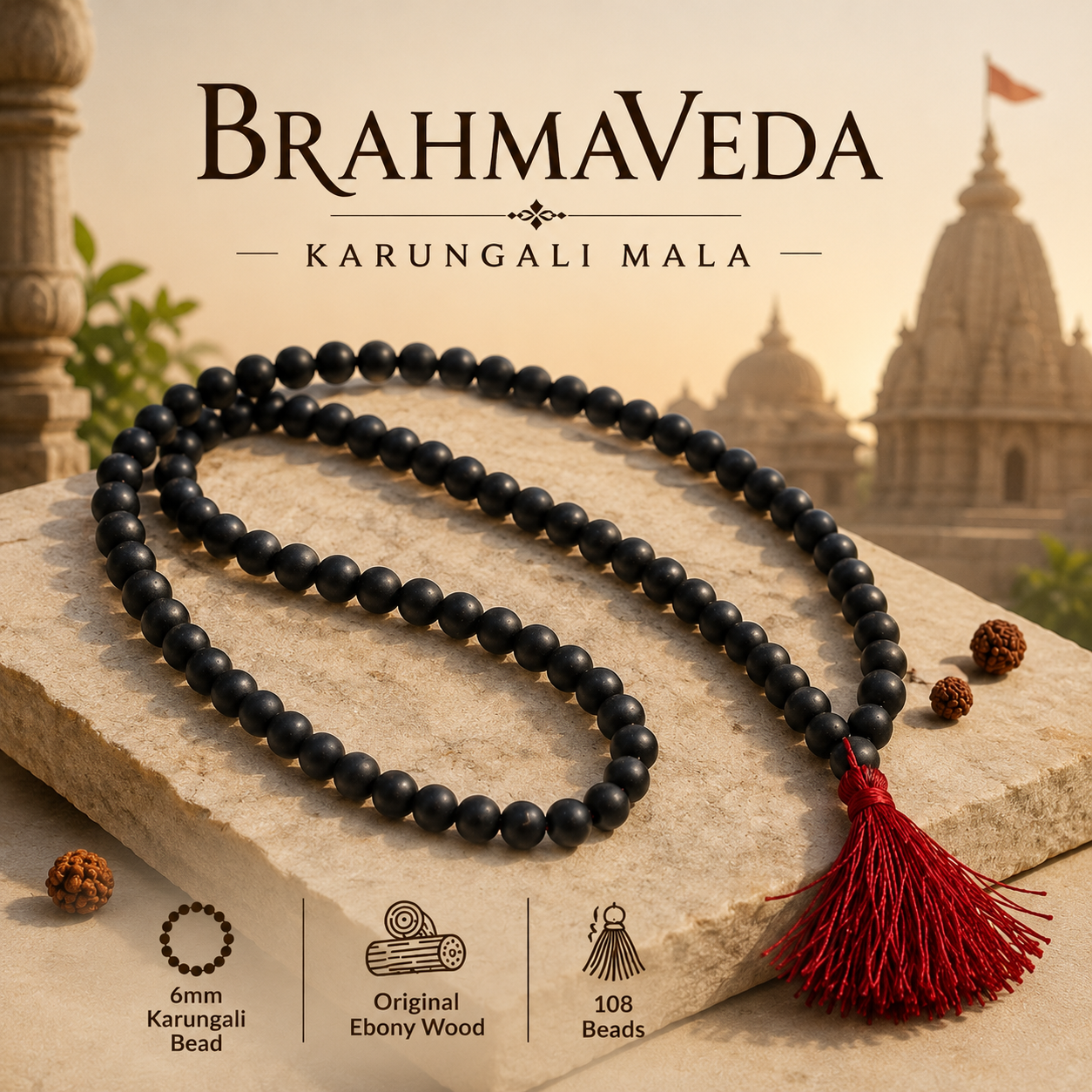 BRAHMAVEDA KARUNGALI MALA-108 BEADS ORIGINAL
