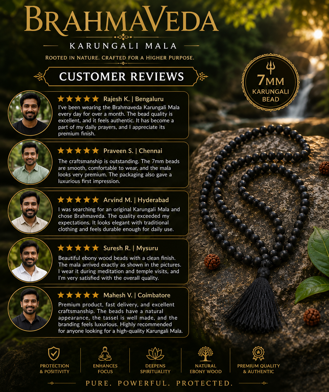 BRAHMAVEDA KARUNGALI MALA-108 BEADS ORIGINAL