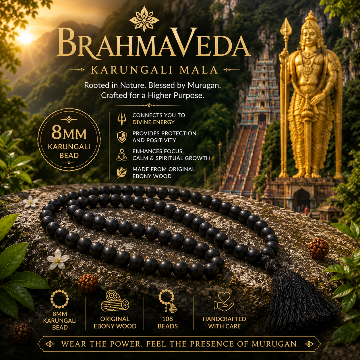 BRAHMAVEDA KARUNGALI MALA-108 BEADS ORIGINAL